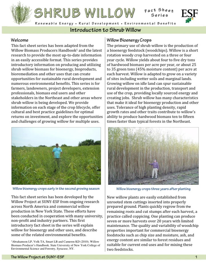 Willow Biomass Crop Producers Handbook handbook page