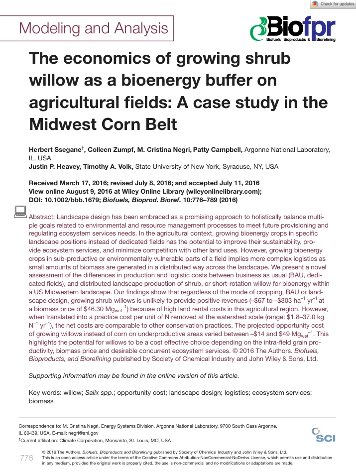 The Economics of Growing Shrub Willow paper first page