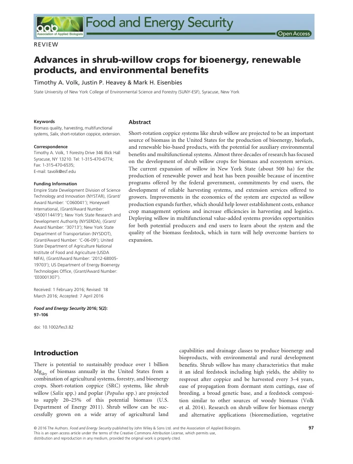 Advances in Shrub Willow Crops paper first page
