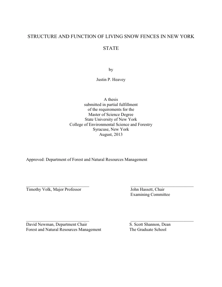 Structure and Function of Living Snow Fences thesis title page
